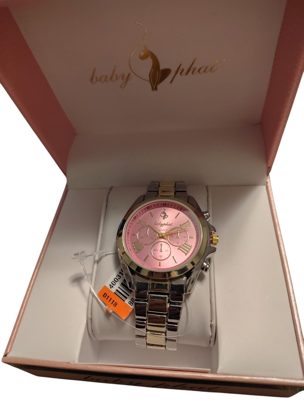 Baby Phat Two-Tone Stainless Steel Watch with Pink Dial, Gift Boxed, NWT
